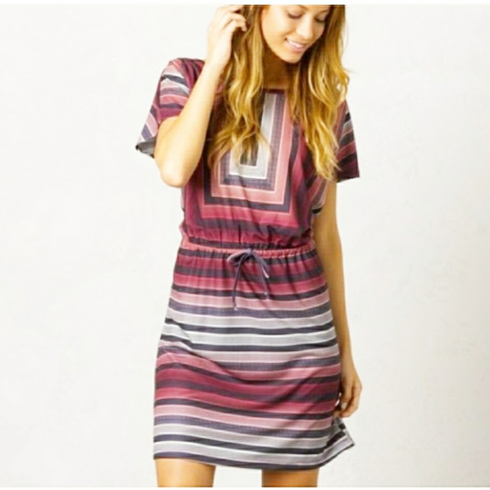 PrAna Lindy Pink Striped Drawstring Waist Dress